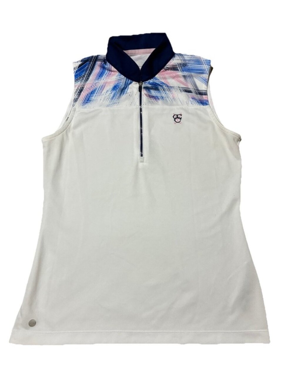 EP NY EP PRO Women Golf Shirt Small Sleeveless 1/4 Zip White Blue Polo Top Siam